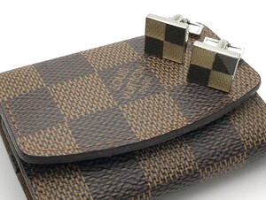 1000円スタート カフス LOUIS VUITTON ルイヴィトン ブトンドゥマンシェット ダミエ ブラウン/シルバー Ag925 ケース付き WHO L3013