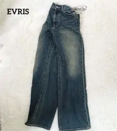 エヴリス EVRIS ウエストビジュー ワイドデニムパンツ 色落ち感有り