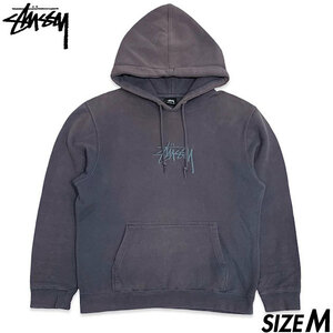 希少■STUSSY (ステューシー) 筆記体ロゴ 刺繍 プルオーバー スウェット パーカー 灰 グレー M 古着 ヴィンテージ オールド