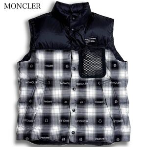 XLサイズ★ 【20AW】 MONCLER × FRAGMENT モンクレール フラグメント DAXY GENIUS ダウンベスト キルティング　総ロゴ チェック 切替 白黒