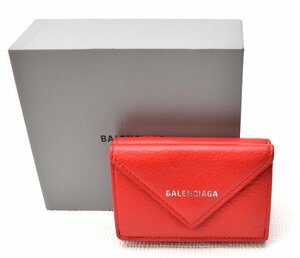 美品 BALENCIAGA バレンシアガ 【ペーパー ミニウォレット レザー 三つ折り財布 391446 レッド】箱付き