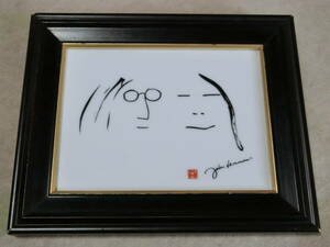 希少 ジョン＆ヨーコ　額装陶板 /ジョン・レノン John Lennon 自画像 似顔絵 陶板画