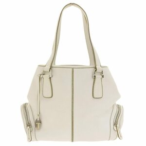 美品 トッズ TODS ダブルサイドポケット ホワイト レザー 2way ショルダー トート ハンド バッグ 白 セミ ウェーブ レディース オフィス 旅