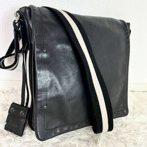 1円【美品 入手困難】バリー Bally ショルダーバッグ ビジネスバッグ メッセンジャー ロゴ 斜め掛け メンズ トレスポ レザー 本革 黒