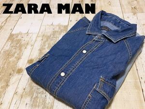 ☆送料無料☆ ZARA MAN ザラ 古着 長袖シャツ ウエスタン シャツ スナップボタン ブルー メンズ L トップス 中古 即決