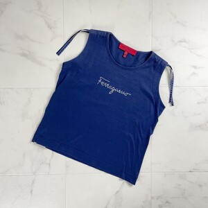 美品 Salvatore Ferragamo サルヴァトーレフェラガモ ノースリーブTシャツ カラーストーン トップス キッズ 紺 ネイビー サイズ120*SC1564