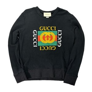 GUCCI グッチ 454569-X5J57 ビンテージロゴ ダメージ加工 クルーネック スウェット トレーナー トップス ネイビー系 メンズ レディース【中