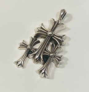 CHROME HEARTS クロムハーツ 3 CH CRS SML トリプル　CH クロス　スモール シルバー　ネックレス　トップ　ベイル　チャーム　ダガー