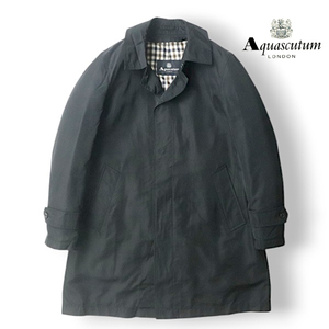 美品 Aquascutum アクアスキュータム シルク混 撥水シェル ステンカラー ビジネス ダウンコート カーキ 36【参考価格￥99,000-】