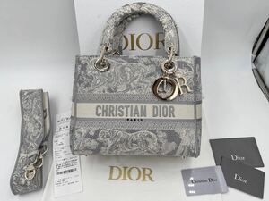 ■極美品■ CHRISTIAN DIOR Lady D-Lite バッグ ミディアムトワル ドゥジュイリバース 刺繍 ディオール レディース ロゴ ハンドバッグ BAG