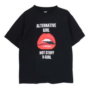 X-girl エックスガール LIP リップ グラフィック プリント 半袖 Tシャツ ブラック系 L【中古】