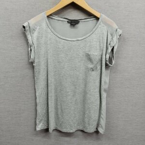 H230 ARMANI EXCHAMGE アルマーニエクスチェンジ 半袖 カットソー S グレー シアー フレンチスリーブ ポケット Tシャツ ビジュー