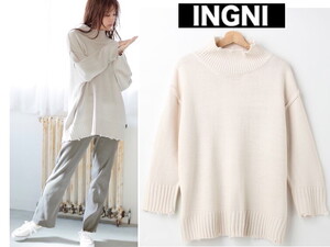 ★送料込★M【新品5390円 INGNI】天竺ブロークン モックネック チュニック ニット　オーバーサイズ　9号ー11号　クラッシュニット