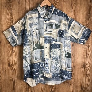 90s VINTAGE SILK100%シャツ 総柄 シルクシャツ 半袖シャツ メンズ LLサイズ 90年代 古着 e24061012