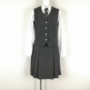 1円 ベスト スカート ネクタイ 上下4点セット 冬物 女子 学生服 中学 高校 制服 中古 ランクC NA6748