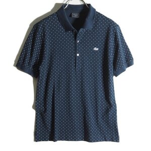 A7617f5　■LACOSTE シルバーラコステ■　ドット柄 鹿の子コットン 半袖 ポロシャツ ネイビー 2/XS 紺 メンズ 半袖シャツ 春夏