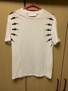 正規 20SS Neil Barrett ニールバレット 肩袖 BOLT ボルト サンダー 稲妻 Tシャツ カットソー 白 XS PBJT364A G557S