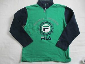 BF235【FILA・フィラ】ロゴ刺繍　ジップアップ　長袖　トレーナー　女児　緑・濃青　140