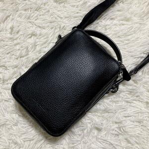 現行/美品◎COACH コーチ ショルダーバッグ サコッシュ レザー ブラック 2way ビジネス メンズ 旅行 トラベル ハンドバッグ トートバッグ