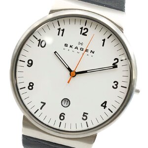 1円 稼働 SKAGEN スカーゲン SKW6024 メンズウォッチ QZ クオーツ デイト 3針 白文字盤 SS 革 腕時計 ラウンド ブランド 1016020241119