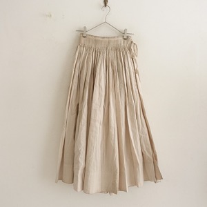 【定価13.2万】カヴァル kaval*Smocking skirt*コットンリネン薄手ラップギャザーフレア巻きピンクベージュ(jsk27-2403-126)【51D42】