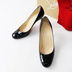 クリスチャンルブタン Christian Louboutin パテントカーフパンプス 37.5/ブラック エナメル ヒール レザー 24.5cm【2400014138375】