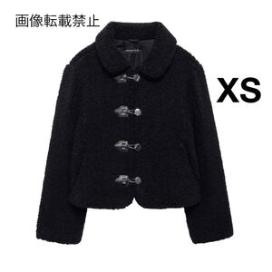 black vintage ヴィンテージ レトロ ボア ダッフルコート アウター XSサイズ レディース★ZARA 好きな方に★2024 A/W 秋新作 新品未使用★