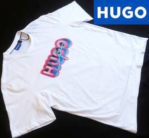 新品★ヒューゴ ボス HUGO BOSS★大きいサイズ★ネオンピンク ロゴプリント ホワイト Tシャツ★オーバーサイズ 白 XXL★613