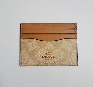 ★新品未使用品★ COACH コーチ カードケース パスケース 定期入れ 本革 レザー ライトカーキライトサドル