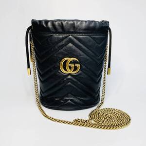 GUCCI グッチ GGマーモント バケット 575163 チェーンショルダーバッグ レザー ブラック