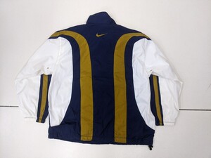 12. 90s NIKE ナイキ 両面 センタースウォッシュ ロゴ ハーフジップ ヴィンテージ ナイロン ジャケット ブルゾン 裏メッシュ メンズM x306