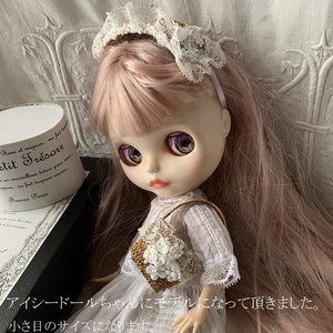 ヘッドアクセサリー バッグ 2点セット レース ヘッドドレス　白ホワイト 花 ブライス アウトフィット Blythe ミニサイズ　