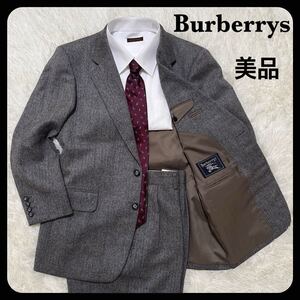 1円〜 極美品 BURBERRY バーバリー バーバリーズ スーツ セットアップ 2B ヘリンボーン ウール グレー サイドベンツ 94-84-165 AB4 秋冬