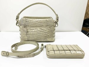 GRES Paris/マダムグレ 最高級 クロコダイル革 crocodile ワニ革 希少カラー バニラ染め目地染め ハンドバッグ　長財布　セット