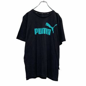 PUMA 半袖 プリント Tシャツ M ブラック ブルー プーマ ロゴ スポーツ 古着卸 アメリカ仕入 a506-6822