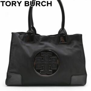 TORY BURCH トリーバーチ　エラ　肩掛け　トートバッグ　黒　デカロゴ　ナイロン パテントレザー　ブラック