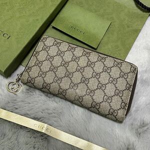 美品　GUCCI グッチ　長財布　ラウンドファスナー　インターロッキング　GG チャーム GGスプリーム