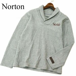 Norton ノートン 通年 ロゴ刺繍★ ショールカラー ストライプ トレーナー Sz.S　メンズ グレー バイク　A3T00404_1#F