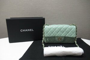 【新品同様】 シャネル CHANEL ミニクラシックハンドバッグ マトラッセ ミントグリーン ゴールド金具 バッグ BOX付 BRB・バッグ・財布