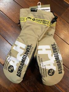 ★ ASHRAM アシュラム SPACING LOGO MITT スペーシングロゴ ミトングローブ スノーボード 手袋 GORE-TEX ベージュ S/M 新品未使用タグ付