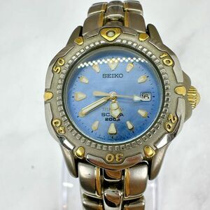 A2411-1-10 １円スタート 稼働品 クオーツ SEIKO SCUBA セイコースキューバ 200mレディース腕時計シルバー　 青シェル文字盤デイト