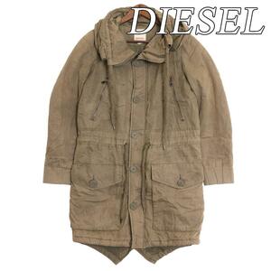 DIESEL ディーゼル IDEALジッパー モッズコート 中綿 アウター フード ダブルジップ オリーブグリーン カーキ XXSサイズ