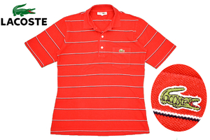 Y-7884★送料無料★美品★CHEMISE LACOSTE シュミーズ ラコステ★90s 日本製 ヴィンテージ ボーダー 胸ポケット 刺繍 半袖 ポロシャツ ３ 