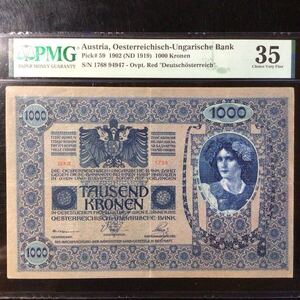 World Banknote Grading AUSTRIA《 Oesterreichisch － Ungarische Bank 》1000 Kronen【1919】『PMG Grading Choice Very Fine 35』