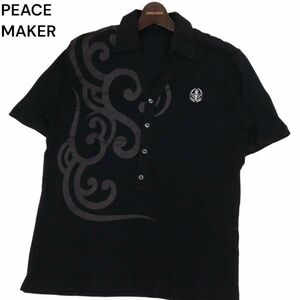 PEACE MAKER ピースメーカー 春夏 トライバル プリント★ 半袖 鹿の子 スキッパー ポロシャツ Sz.L　メンズ 黒 日本製　I4T01913_5#A