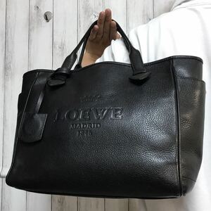 極美品/A4●ロエベ LOEWE トートバッグ ハンドバッグ メンズ ビジネス 大容量 書類 ロゴ型押し 本革 レザー 黒 ブラック ヘリテージ 金具 