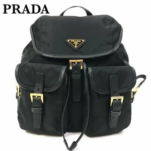 美品 PRADA プラダ テスート ナイロン リュック 三角ロゴプレート BZ2811 バックパック 黒/ゴールド金具 ショルダーバッグ 正規品 最落無