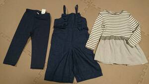 *女の子 90cm 紺レギンス/デニム風サロペット/グレーワンピース ３枚セット baby GAP/ Petit Main/ zara ベビー キッズ まとめて