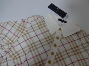新品未使用　正規品 　BURBERRY LONDON　総チェック　裾ホースマーク刺繍　半袖ポロ　５　バーバリー ロンドン１５号　大きいサイズ