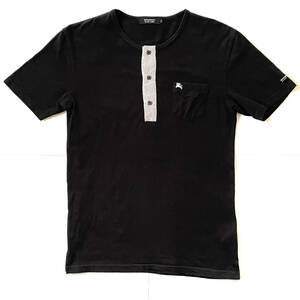 バーバリー ブラックレーベル BURBERRY BLACK LABEL 半袖 ヘンリーネック Tシャツ 2 黒 綿 メンズ ホース刺繍 三陽商会 日本製 2304001